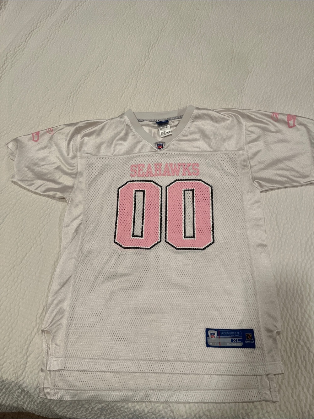 Women’s Authentic licensed NFL White & Pink Seahawks Football Jersey XL